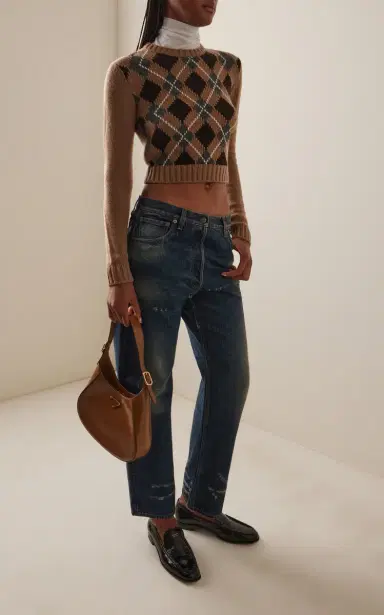 Prada Cropped Argyle Cashmere Sweater | Thumbnail 3 Prada Cropped Argyle Cashmere Sweater | Thumbnail 3