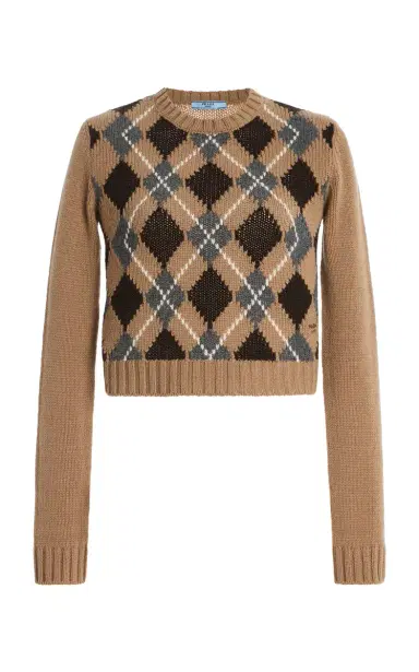 Prada Cropped Argyle Cashmere Sweater | Thumbnail 6 Prada Cropped Argyle Cashmere Sweater | Thumbnail 6