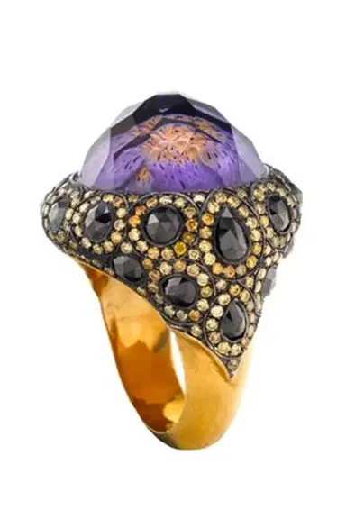 SEVAN BICAKCI Amethyst Black Yellow Diamond Lotus Ring | Thumbnail 1 SEVAN BICAKCI Amethyst Black Yellow Diamond Lotus Ring | Thumbnail 1