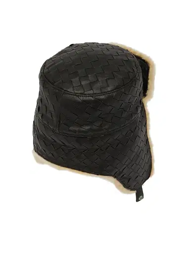 Bottega Veneta Men's Intrecciato Shearling Aviator Hat - Fondant Dune | Thumbnail 2 Bottega Veneta Men's Intrecciato Shearling Aviator Hat - Fondant Dune | Thumbnail 2