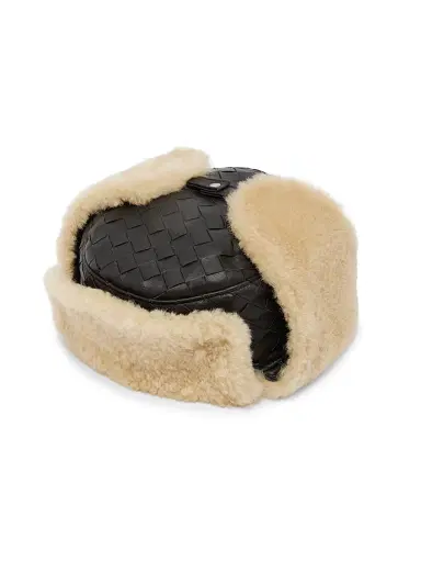 Bottega Veneta Men's Intrecciato Shearling Aviator Hat - Fondant Dune | Thumbnail 3 Bottega Veneta Men's Intrecciato Shearling Aviator Hat - Fondant Dune | Thumbnail 3