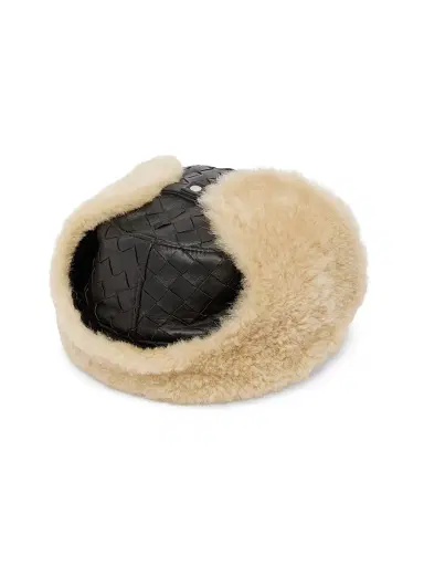 Bottega Veneta Men's Intrecciato Shearling Aviator Hat - Fondant Dune | Thumbnail 4 Bottega Veneta Men's Intrecciato Shearling Aviator Hat - Fondant Dune | Thumbnail 4