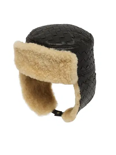 Bottega Veneta Men's Intrecciato Shearling Aviator Hat - Fondant Dune | Thumbnail 1 Bottega Veneta Men's Intrecciato Shearling Aviator Hat - Fondant Dune | Thumbnail 1