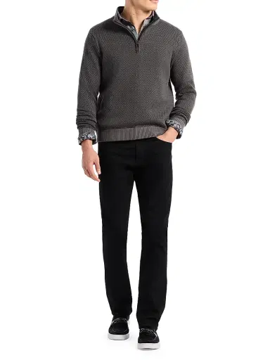Robert Graham Men's Walton Cotton & Silk Zip Sweater - Charcoal | Thumbnail 2 Robert Graham Men's Walton Cotton & Silk Zip Sweater - Charcoal | Thumbnail 2