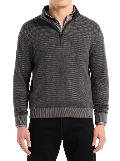 Robert Graham Men's Walton Cotton & Silk Zip Sweater - Charcoal | Thumbnail 3 Robert Graham Men's Walton Cotton & Silk Zip Sweater - Charcoal | Thumbnail 3