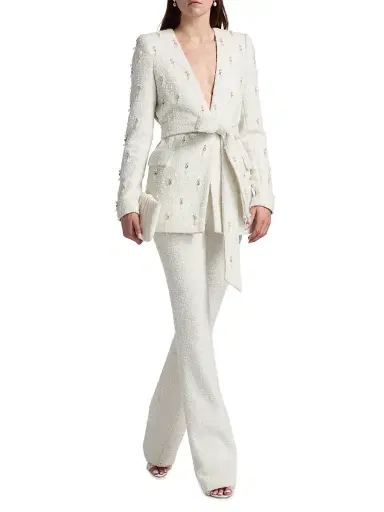 Badgley Mischka Women's Bouclé Tailored Flare Pants - | Thumbnail 2 Badgley Mischka Women's Bouclé Tailored Flare Pants - | Thumbnail 2