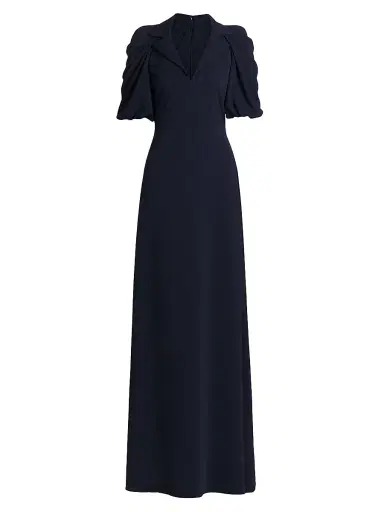Badgley Mischka Women's Crepe Puff-Sleeve Evening Gown - Navy | Thumbnail 1 Badgley Mischka Women's Crepe Puff-Sleeve Evening Gown - Navy | Thumbnail 1