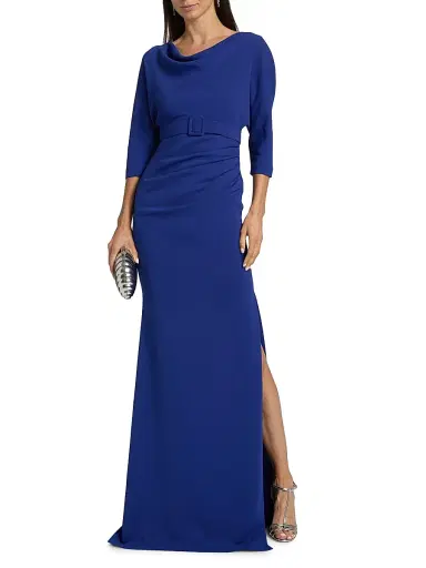 Badgley Mischka Women's Draped Belted Cowlneck Gown - Cobalt | Thumbnail 2 Badgley Mischka Women's Draped Belted Cowlneck Gown - Cobalt | Thumbnail 2