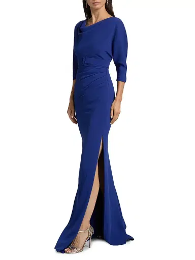 Badgley Mischka Women's Draped Belted Cowlneck Gown - Cobalt | Thumbnail 4 Badgley Mischka Women's Draped Belted Cowlneck Gown - Cobalt | Thumbnail 4