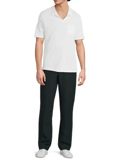 Vince Men's Birdseye Cotton Johnny Collar Shirt - Optic White | Thumbnail 2 Vince Men's Birdseye Cotton Johnny Collar Shirt - Optic White | Thumbnail 2