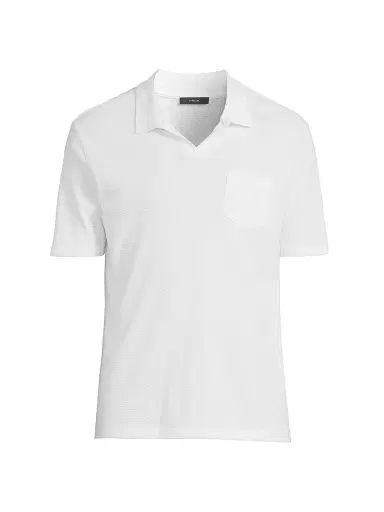 Vince Men's Birdseye Cotton Johnny Collar Shirt - Optic White | Thumbnail 1 Vince Men's Birdseye Cotton Johnny Collar Shirt - Optic White | Thumbnail 1