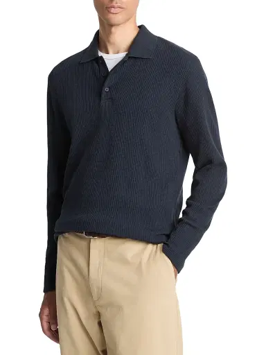 Vince Men's Variegated Textured Long-Sleeve Polo Shirt - Coastal - Size XXL | Thumbnail 2 Vince Men's Variegated Textured Long-Sleeve Polo Shirt - Coastal - Size XXL | Thumbnail 2