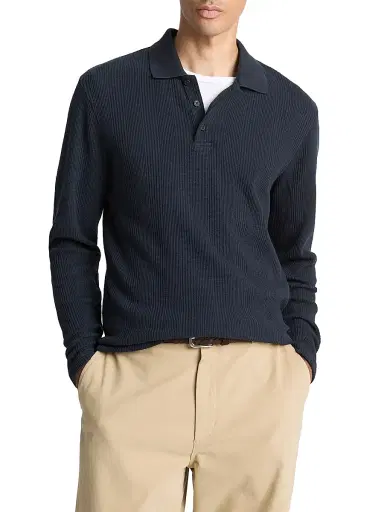 Vince Men's Variegated Textured Long-Sleeve Polo Shirt - Coastal - Size XXL | Thumbnail 1 Vince Men's Variegated Textured Long-Sleeve Polo Shirt - Coastal - Size XXL | Thumbnail 1
