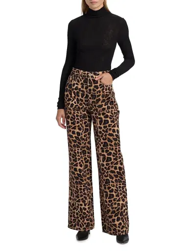 Veronica Beard Women's Taylor Leopard-Print High-Rise Wide-Leg Jeans | Thumbnail 2 Veronica Beard Women's Taylor Leopard-Print High-Rise Wide-Leg Jeans | Thumbnail 2