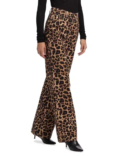 Veronica Beard Women's Taylor Leopard-Print High-Rise Wide-Leg Jeans | Thumbnail 4 Veronica Beard Women's Taylor Leopard-Print High-Rise Wide-Leg Jeans | Thumbnail 4