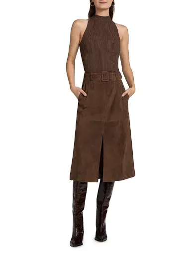 Veronica Beard Women's Alexie Belted Suede A-Line Skirt - Mocha - Size 16 | Thumbnail 2 Veronica Beard Women's Alexie Belted Suede A-Line Skirt - Mocha - Size 16 | Thumbnail 2