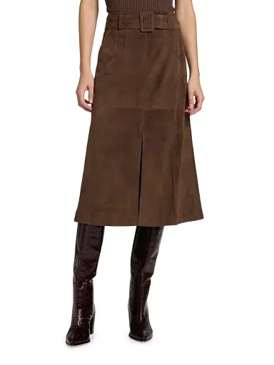 Veronica Beard Women's Alexie Belted Suede A-Line Skirt - Mocha - Size 16 | Thumbnail 3 Veronica Beard Women's Alexie Belted Suede A-Line Skirt - Mocha - Size 16 | Thumbnail 3