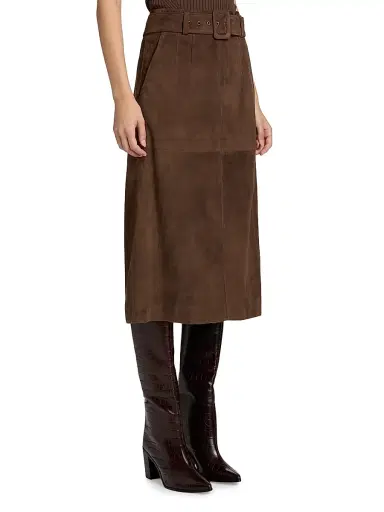 Veronica Beard Women's Alexie Belted Suede A-Line Skirt - Mocha - Size 16 | Thumbnail 4 Veronica Beard Women's Alexie Belted Suede A-Line Skirt - Mocha - Size 16 | Thumbnail 4
