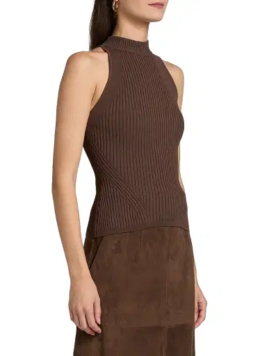 Veronica Beard Women's Yuna Rib-Knit Sleeveless Top - Dark Umber | Thumbnail 4 Veronica Beard Women's Yuna Rib-Knit Sleeveless Top - Dark Umber | Thumbnail 4