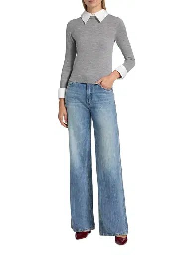 ALICE + OLIVIA Women's Porla Collared Wool Sweater - Medium Heather Grey | Thumbnail 2 ALICE + OLIVIA Women's Porla Collared Wool Sweater - Medium Heather Grey | Thumbnail 2