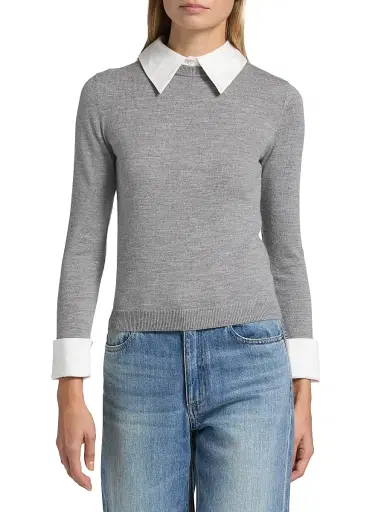 ALICE + OLIVIA Women's Porla Collared Wool Sweater - Medium Heather Grey | Thumbnail 3 ALICE + OLIVIA Women's Porla Collared Wool Sweater - Medium Heather Grey | Thumbnail 3