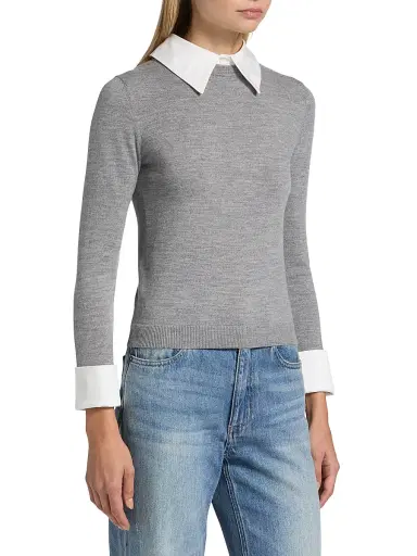 ALICE + OLIVIA Women's Porla Collared Wool Sweater - Medium Heather Grey | Thumbnail 4 ALICE + OLIVIA Women's Porla Collared Wool Sweater - Medium Heather Grey | Thumbnail 4