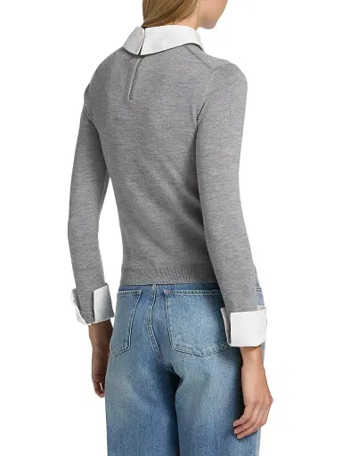 ALICE + OLIVIA Women's Porla Collared Wool Sweater - Medium Heather Grey | Thumbnail 5 ALICE + OLIVIA Women's Porla Collared Wool Sweater - Medium Heather Grey | Thumbnail 5