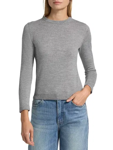 ALICE + OLIVIA Women's Porla Collared Wool Sweater - Medium Heather Grey | Thumbnail 6 ALICE + OLIVIA Women's Porla Collared Wool Sweater - Medium Heather Grey | Thumbnail 6