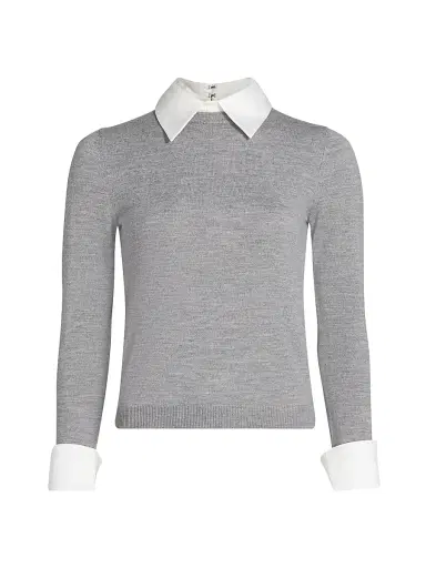 ALICE + OLIVIA Women's Porla Collared Wool Sweater - Medium Heather Grey | Thumbnail 1 ALICE + OLIVIA Women's Porla Collared Wool Sweater - Medium Heather Grey | Thumbnail 1