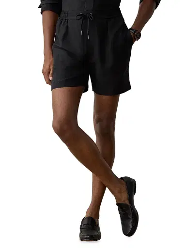 Ralph Lauren Purple Label Men's Hand-Tailored Silk-Linen Shorts - Black | Thumbnail 3 Ralph Lauren Purple Label Men's Hand-Tailored Silk-Linen Shorts - Black | Thumbnail 3