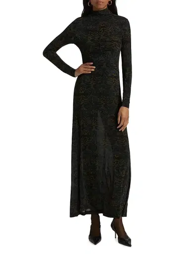 Ulla Johnson Women's Koa Jersey Ruched-Front Turtleneck Dress | Thumbnail 2 Ulla Johnson Women's Koa Jersey Ruched-Front Turtleneck Dress | Thumbnail 2