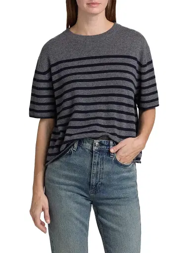Lisa Yang Women's Cila Striped Cashmere Relaxed-Fit T-Shirt - Graphite Navy | Thumbnail 3 Lisa Yang Women's Cila Striped Cashmere Relaxed-Fit T-Shirt - Graphite Navy | Thumbnail 3