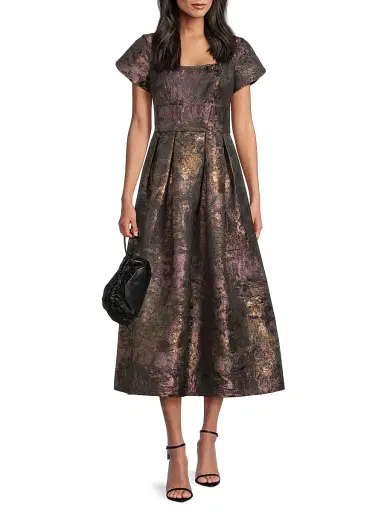 Kay Unger Women's Charlotte Metallic Tea-Length Dress - Carbon Multi | Thumbnail 2 Kay Unger Women's Charlotte Metallic Tea-Length Dress - Carbon Multi | Thumbnail 2