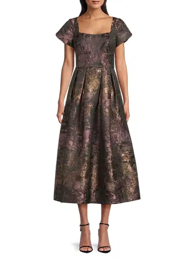 Kay Unger Women's Charlotte Metallic Tea-Length Dress - Carbon Multi | Thumbnail 3 Kay Unger Women's Charlotte Metallic Tea-Length Dress - Carbon Multi | Thumbnail 3