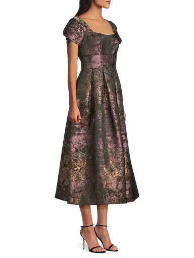 Kay Unger Women's Charlotte Metallic Tea-Length Dress - Carbon Multi | Thumbnail 4 Kay Unger Women's Charlotte Metallic Tea-Length Dress - Carbon Multi | Thumbnail 4