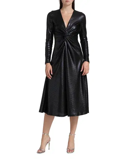 PRABAL GURUNG Women's Embellished Twist-Front Midi-Dress - Black - Size XS | Thumbnail 3 PRABAL GURUNG Women's Embellished Twist-Front Midi-Dress - Black - Size XS | Thumbnail 3