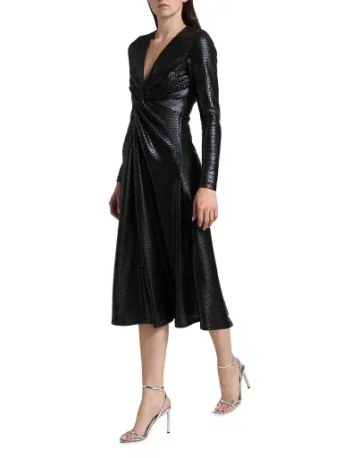 PRABAL GURUNG Women's Embellished Twist-Front Midi-Dress - Black - Size XS | Thumbnail 4 PRABAL GURUNG Women's Embellished Twist-Front Midi-Dress - Black - Size XS | Thumbnail 4