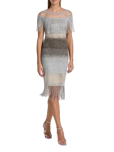 PAMELLA ROLAND Women's Signature Sequined Fringe Cocktail Dress - Silver - Size 12 | Thumbnail 2 PAMELLA ROLAND Women's Signature Sequined Fringe Cocktail Dress - Silver - Size 12 | Thumbnail 2