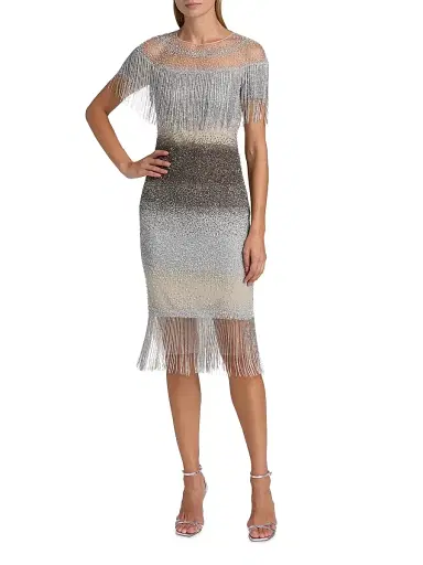 PAMELLA ROLAND Women's Signature Sequined Fringe Cocktail Dress - Silver - Size 12 | Thumbnail 3 PAMELLA ROLAND Women's Signature Sequined Fringe Cocktail Dress - Silver - Size 12 | Thumbnail 3
