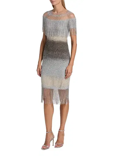 PAMELLA ROLAND Women's Signature Sequined Fringe Cocktail Dress - Silver - Size 12 | Thumbnail 4 PAMELLA ROLAND Women's Signature Sequined Fringe Cocktail Dress - Silver - Size 12 | Thumbnail 4