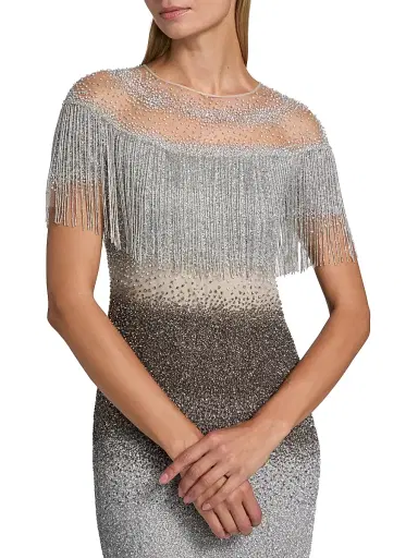 PAMELLA ROLAND Women's Signature Sequined Fringe Cocktail Dress - Silver - Size 12 | Thumbnail 6 PAMELLA ROLAND Women's Signature Sequined Fringe Cocktail Dress - Silver - Size 12 | Thumbnail 6