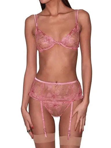 Fleur du Mal Women's Harper Embroidered Lace Underwire Demi Bra - Pink Cadillac - Size 32DD | Thumbnail 3 Fleur du Mal Women's Harper Embroidered Lace Underwire Demi Bra - Pink Cadillac - Size 32DD | Thumbnail 3