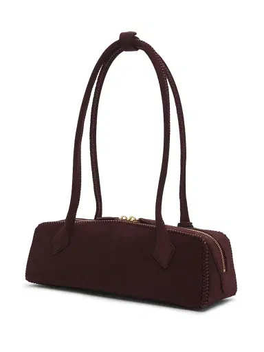 ALAIA Women's Le Teckel Woven-Trim Suede Shoulder Bag - Rouge Grenat | Thumbnail 2 ALAIA Women's Le Teckel Woven-Trim Suede Shoulder Bag - Rouge Grenat | Thumbnail 2