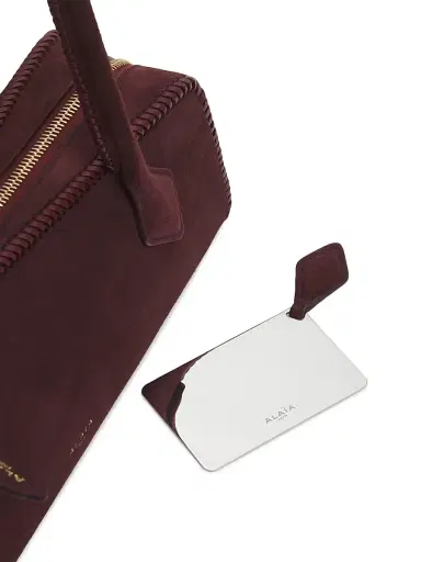 ALAIA Women's Le Teckel Woven-Trim Suede Shoulder Bag - Rouge Grenat | Thumbnail 4 ALAIA Women's Le Teckel Woven-Trim Suede Shoulder Bag - Rouge Grenat | Thumbnail 4