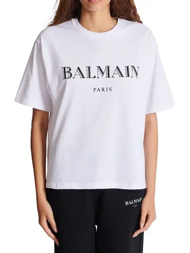 Balmain Women's Bulky Logo Graphic T-Shirt - White Black | Thumbnail 3 Balmain Women's Bulky Logo Graphic T-Shirt - White Black | Thumbnail 3