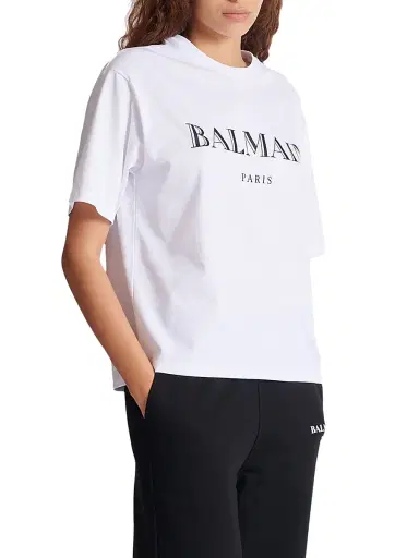 Balmain Women's Bulky Logo Graphic T-Shirt - White Black | Thumbnail 4 Balmain Women's Bulky Logo Graphic T-Shirt - White Black | Thumbnail 4