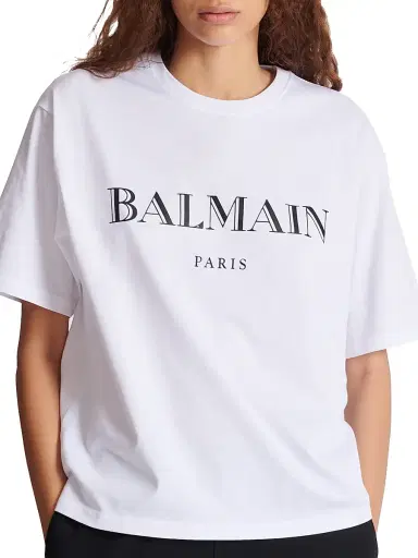 Balmain Women's Bulky Logo Graphic T-Shirt - White Black | Thumbnail 6 Balmain Women's Bulky Logo Graphic T-Shirt - White Black | Thumbnail 6