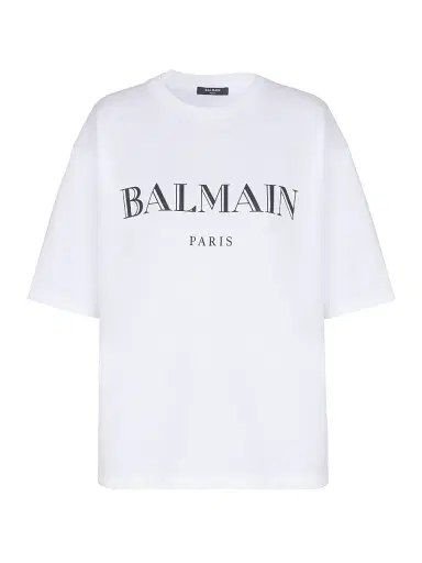Balmain Women's Bulky Logo Graphic T-Shirt - White Black | Thumbnail 1 Balmain Women's Bulky Logo Graphic T-Shirt - White Black | Thumbnail 1