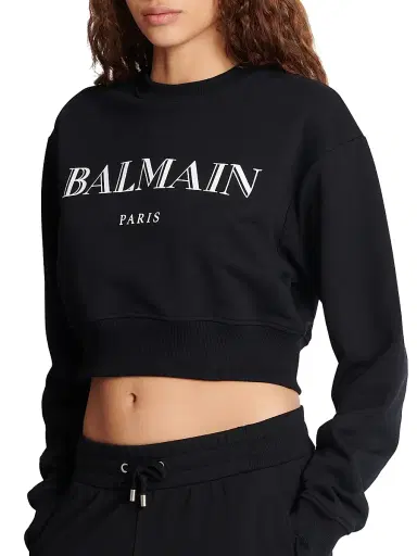 Balmain Women's Logo Cropped Sweatshirt - Black White | Thumbnail 3 Balmain Women's Logo Cropped Sweatshirt - Black White | Thumbnail 3