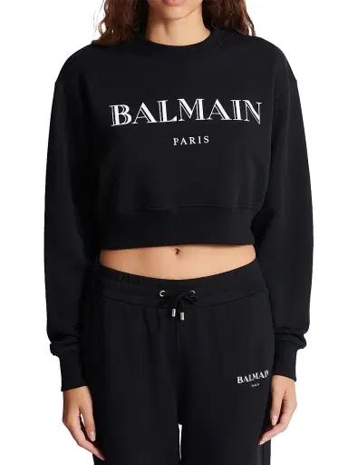 Balmain Women's Logo Cropped Sweatshirt - Black White | Thumbnail 6 Balmain Women's Logo Cropped Sweatshirt - Black White | Thumbnail 6
